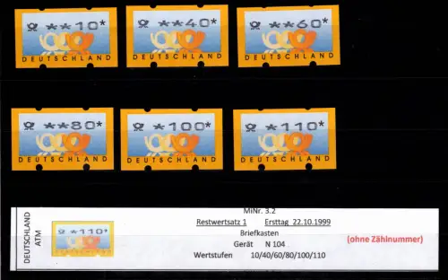 BRD Bund Automatenmarken 3.2 RS 1 postfrisch ohne Nummer #DGG45