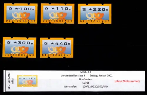 BRD Bund Automatenmarken 3.3 VS 3 postfrisch ohne Nummer #DGG58
