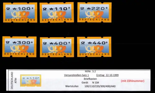 BRD Bund Automatenmarken 3.2 VS 1 postfrisch mit Nummer #DGG36