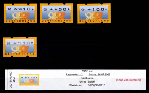 BRD Bund Automatenmarken 3.3 RS 2 postfrisch ohne Nummer #DGG63