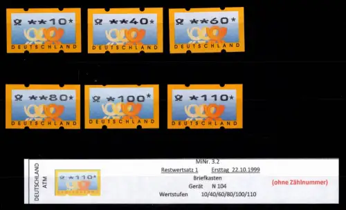 BRD Bund Automatenmarken 3.2 RS 1 postfrisch ohne Nummer #DGG44