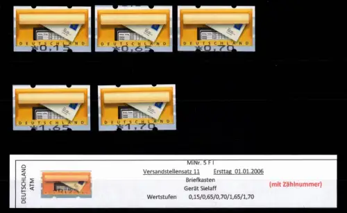 BRD Bund Automatenmarken 5 F I VS 11 postfrisch mit Nummer #DGH20