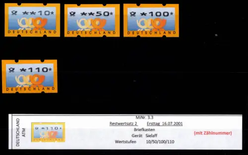 BRD Bund Automatenmarken 3.3 RS 2 postfrisch mit Nummer #DGG62