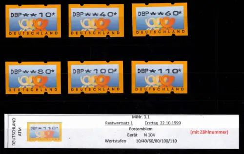 BRD Bund Automatenmarken 3.1 RS 1 postfrisch mit Nummer #DGG99