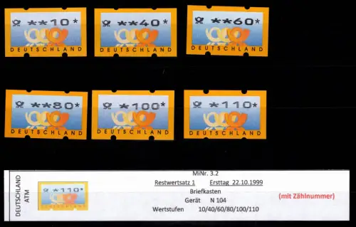 BRD Bund Automatenmarken 3.2 RS 1 postfrisch mit Nummer #DGG47