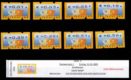 BRD Bund Automatenmarken 4.1 RS 1 postfrisch mit Nummer #DGG83