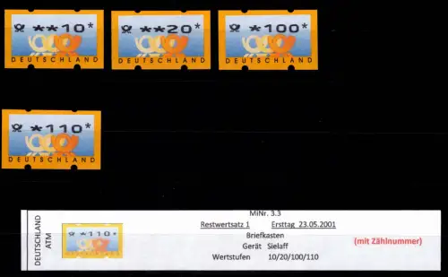 BRD Bund Automatenmarken 3.3 RS 1 postfrisch mit Nummer #DGG60