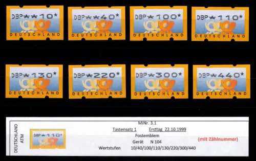 BRD Bund Automatenmarken 3.1 TS 1 postfrisch mit Nummer #DGG95