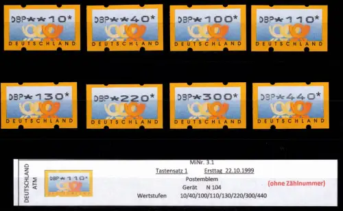 BRD Bund Automatenmarken 3.1 TS 1 postfrisch ohne Nummer #DGG96
