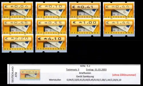 BRD Bund Automatenmarken 5.2 TS 3 postfrisch ohne Nummer #DGH01