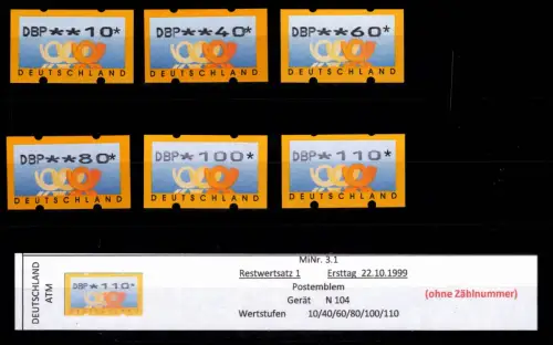 BRD Bund Automatenmarken 3.1 RS 1 postfrisch ohne Nummer #DGG98