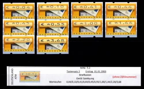 BRD Bund Automatenmarken 5.2 TS 2 postfrisch ohne Nummer #DGH02