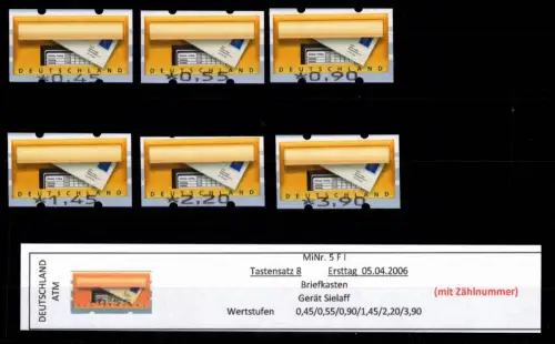 BRD Bund Automatenmarken 5 F I TS 8 postfrisch mit Nummer #DGH19