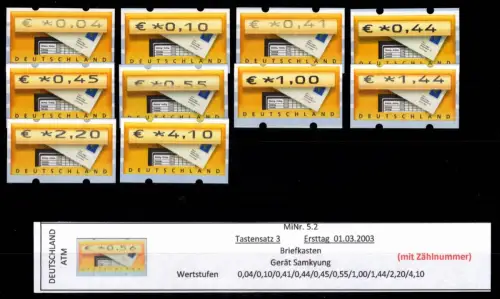 BRD Bund Automatenmarken 5.2 TS 3 postfrisch mit Nummer #DGH00