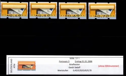 BRD Bund Automatenmarken 5 F I postfrisch Portosatz 5 ohne Nummer #DGH16