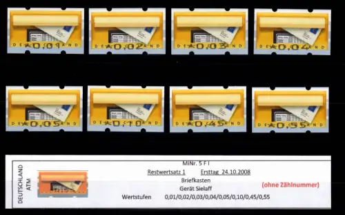 BRD Bund Automatenmarken 5 F I RS 1 postfrisch ohne Nummer #DGH13