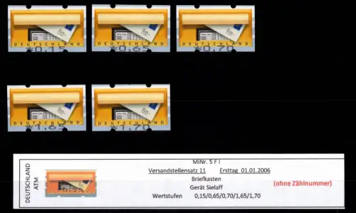 BRD Bund Automatenmarken 5 F I VS 11 postfrisch ohne Nummer #DGH21