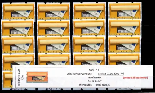 BRD Bund Automatenmarken 5 F I postfrisch 0,01-0,020 ohne Nummer #DGH28