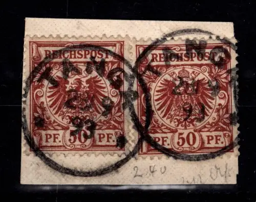 Deutsche Kolonien Ostafrika VO 50 c gestempelt Paar signiert Lantelme #DFN68