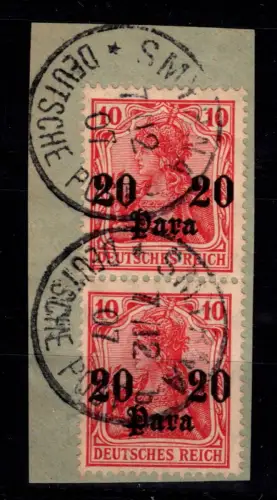Deutsche APA Türkei 37 gestempelt Paar mit Vollstempel auf Briefstück #DFN05