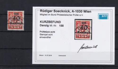 Danzig 158 gestempelt Kurzbefund Soecknick BPP #DGV08
