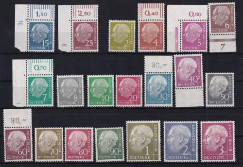 BRD Bund 177-196 postfrisch Heuss I teils mit Rändern und Druckerzeichen #DGV56