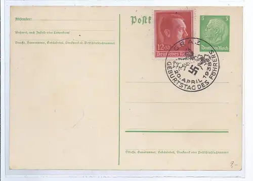 1341 portoergänze Ganzsache , mit Sonderstempel 20.4.1938 Geburtstag des Führers 