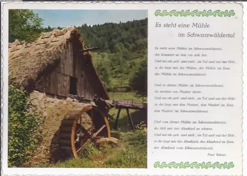 hoki-A-4 Schwarzwald ,  Liederkarte , es steht eine Mühle im Schwarzwäldertal 