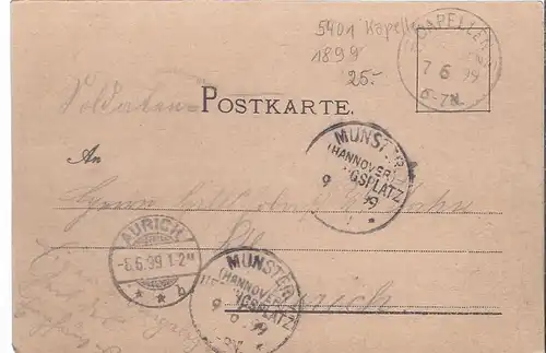 2662 Capellen  Rhein  - Militärpost  nach Aurich 1899