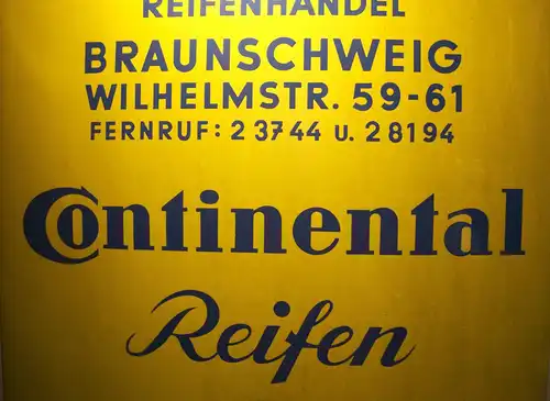 Großes Continental Emailleschild aus Braunschweig, Wilhelmstraße, original 1950er, 60 x 105 x 2 cm, Unikat, hervorragender Erhaltungszustand