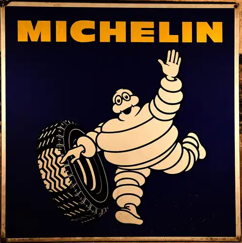 Michelin Bibendum, französisches Emailleschild, quadratisch 95 x 95 x 2 cm, Original aus den 1960 / 70er Jahren