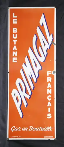PRIMAGAZ seltenes französisches Emailleschild, Original 1960er / 70er Jahre, 41 x 111 x 1,5 cm, gut erhalten