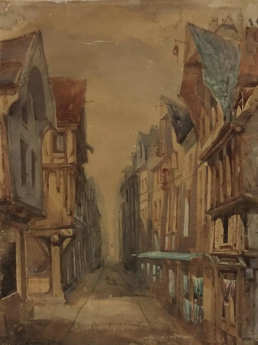 Aquarell Stadtansicht Rouen Gasse Signiert A. Ciceri Datiert 1893 0