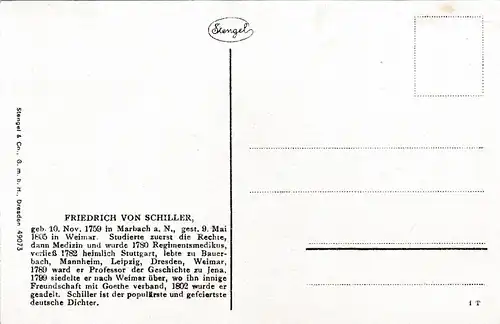 [Künstlerpostkarte reproduziert] Künstlerkarte Friedrich von Schiller. 