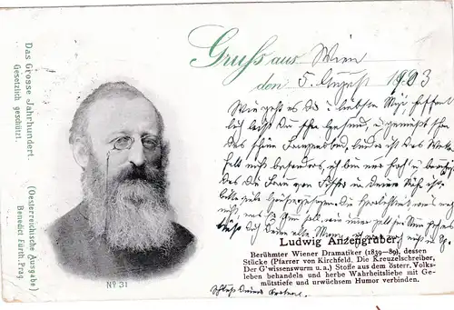 [Künstlerpostkarte reproduziert] Künstlerkarte Ludwig Anzengruber. 