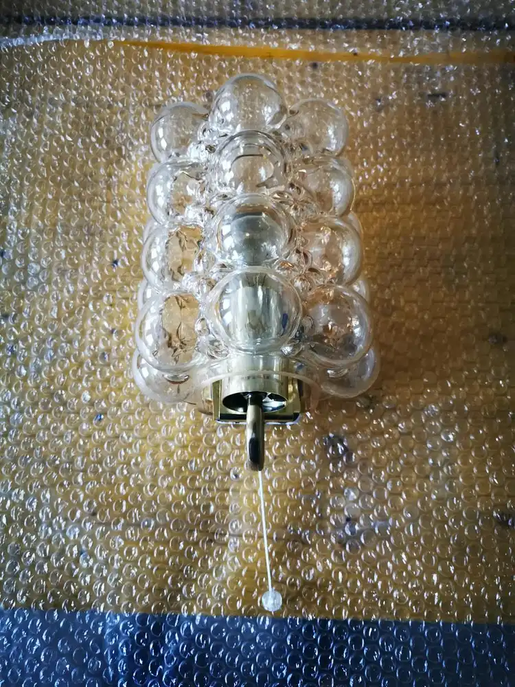 Deutsche Bernsteinfarbene Bubble Glas Wandlampen von Helena Tynell für Limburg, 2er Set 3