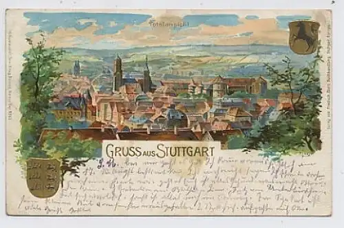 Stuttgart Grußkarte mit Präge-Goldwappen gl1901? 30.421