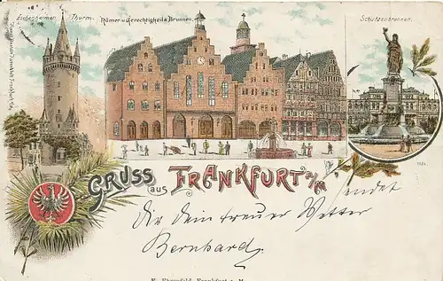 Frankfurt a.M. Litho Turm Römer Brunnen gl1898 132.372