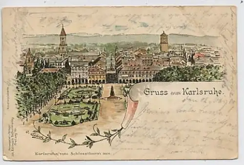 Karlsruhe Grußlitho Blick auf die Stadt gl1900 30.716