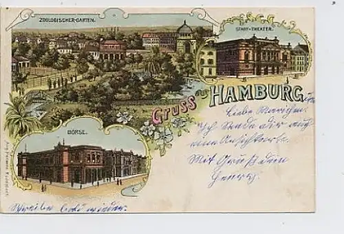 Gruss Hamburg Litho Zoo Börse Theater gl1900 50.887