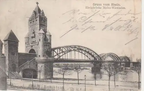 AK Mainz Gruss vom Rhein Rheinbrücke gl1904 64.599