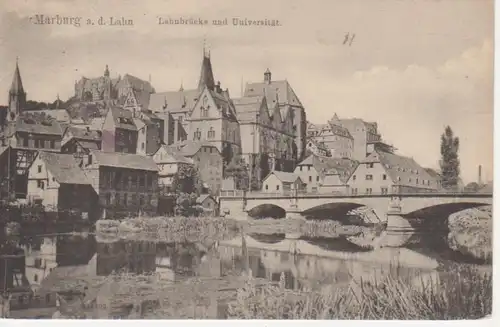 AK Marburg, Lahnbrücke u. Universität gl1907 66.199