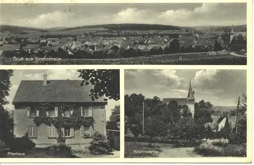 Sindolsheim, Pfarrhaus, Kirchenpartie gl1932 4.824