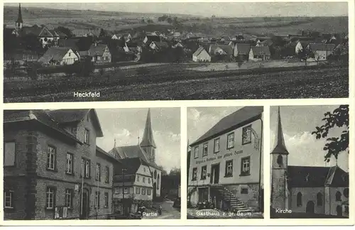 Heckfeld, Gasthaus z. gr. Baum, Kirche gl1939 9.294