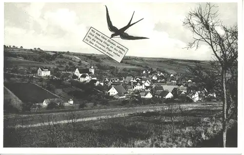 Stuppach, Gesamtansicht, Vogel mit Gedicht ngl 4.844