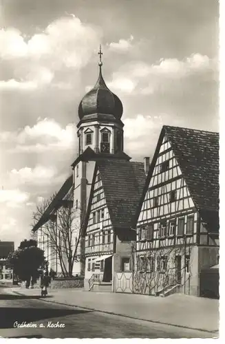 Oedheim a. Kocher, Straßenpartie Kirche gl1957 9.793