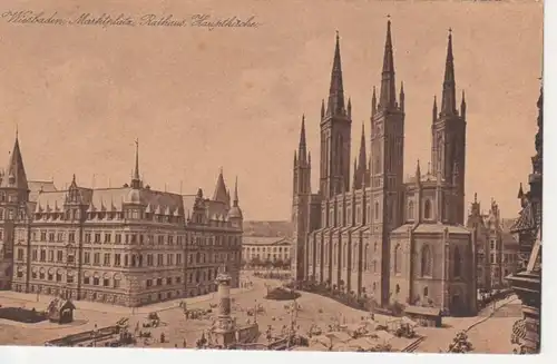 Wiesbaden Marktplatz Rathaus Hauptkirche ngl 12.325