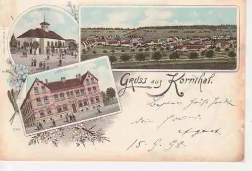 Gruss Korntal Kirche Lateinschule Litho gl1898 50.433