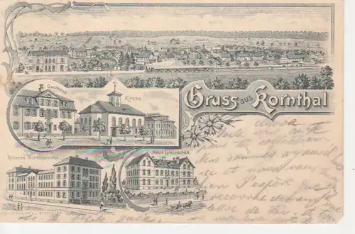 Gruss Korntal Gasthaus Lateinschule Litho gl1900 50.424