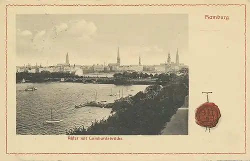 Hamburg Alster mit Lombardsbrücke gl1908 116.111